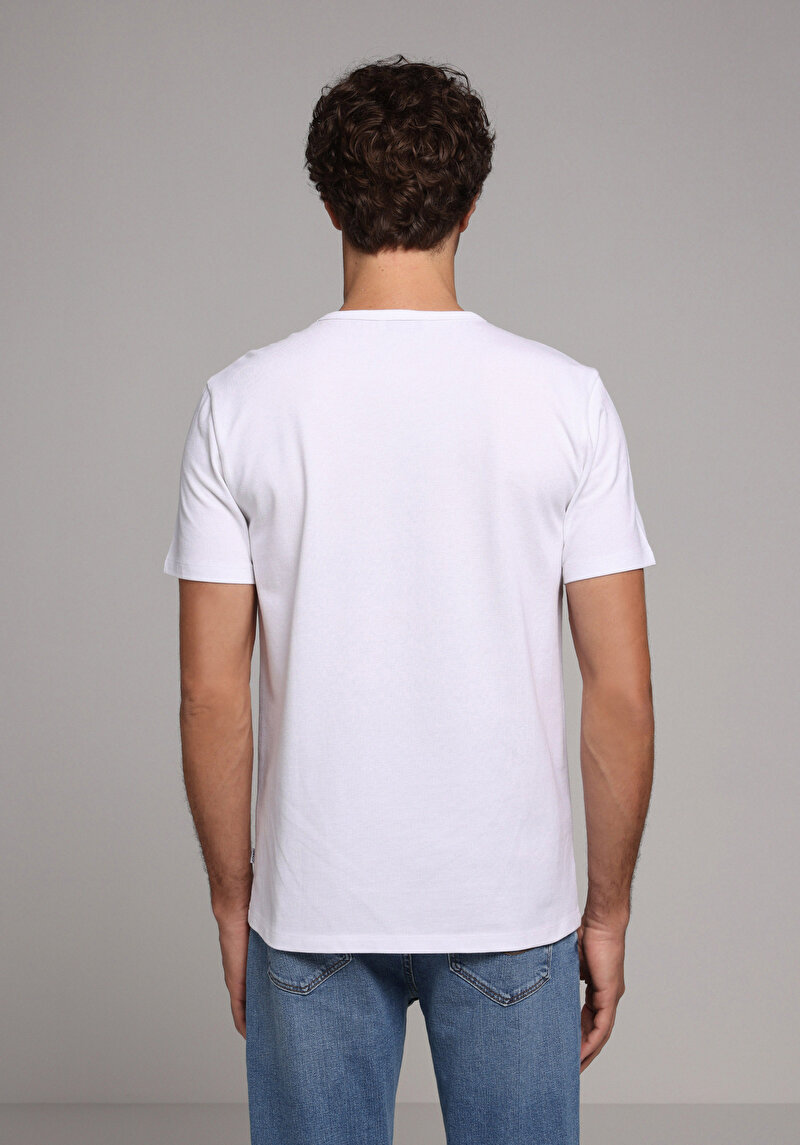 Regular Fit Yuvarlak Yaka Düz Erkek Beyaz Kısa Kol Tişört