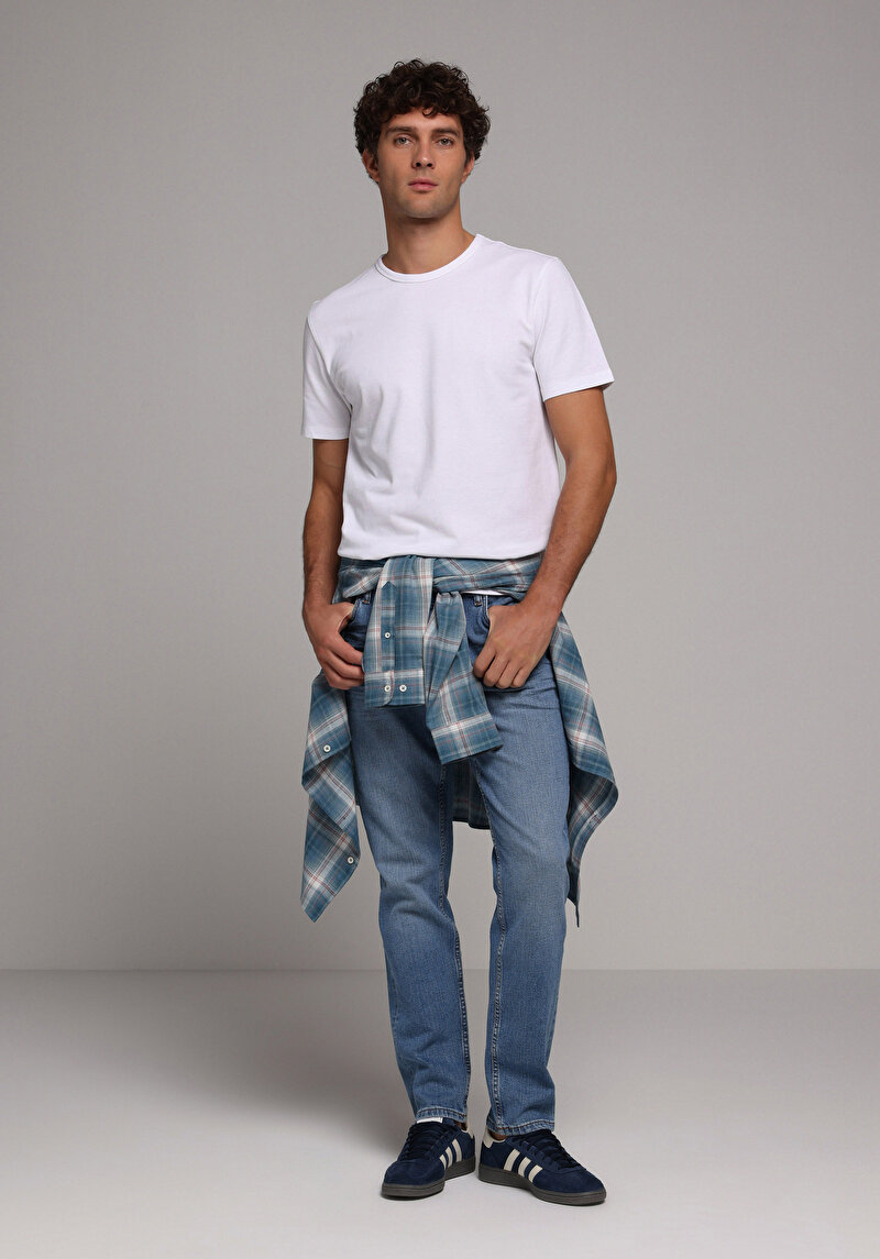 Regular Fit Yuvarlak Yaka Düz Erkek Beyaz Kısa Kol Tişört