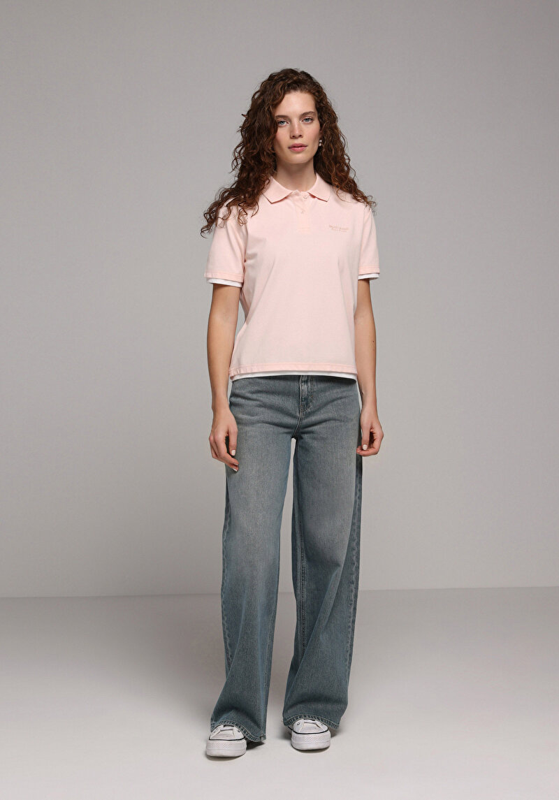 Regular Fit Yuvarlak Yaka Nakışlı Kadın Pembe Kısa Kol Tişört