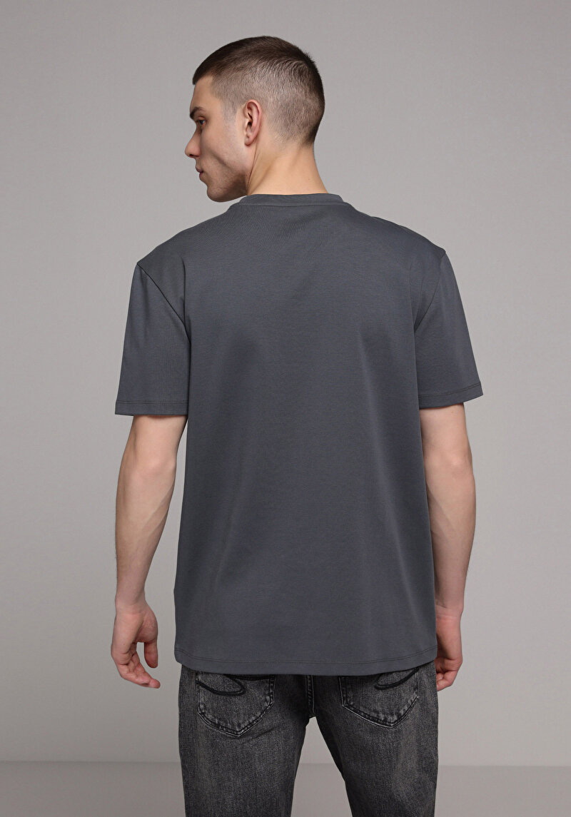 Regular Fit Yuvarlak Yaka Düz Erkek Antrasit Kısa Kol Tişört