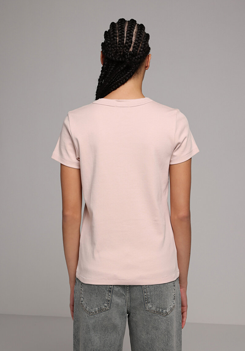 Slim Fit Yuvarlak Yaka Düz Kadın Pembe Kısa Kol Tişört