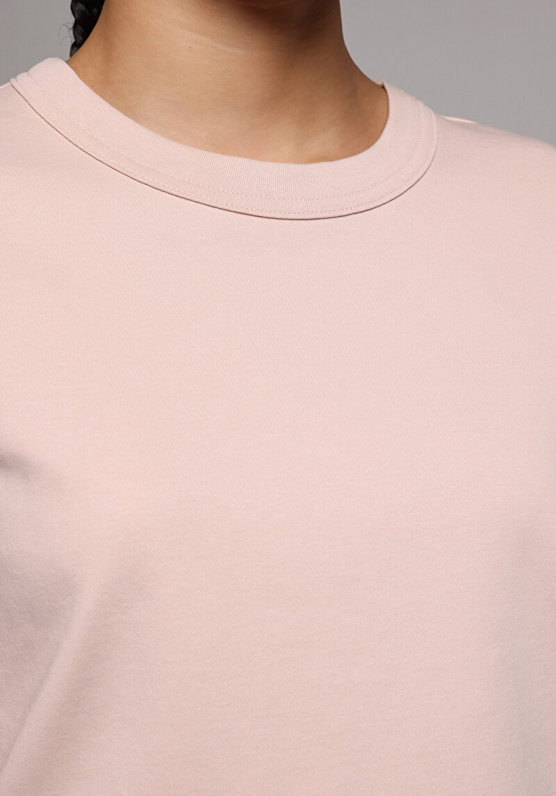 Slim Fit Yuvarlak Yaka Düz Kadın Pembe Kısa Kol Tişört