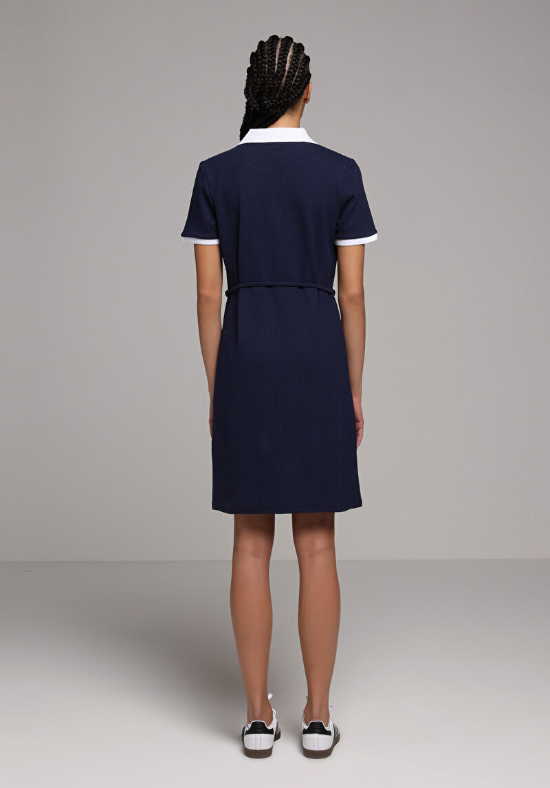 Regular Fit Düz Kadın Lacivert Kısa Kol Elbise