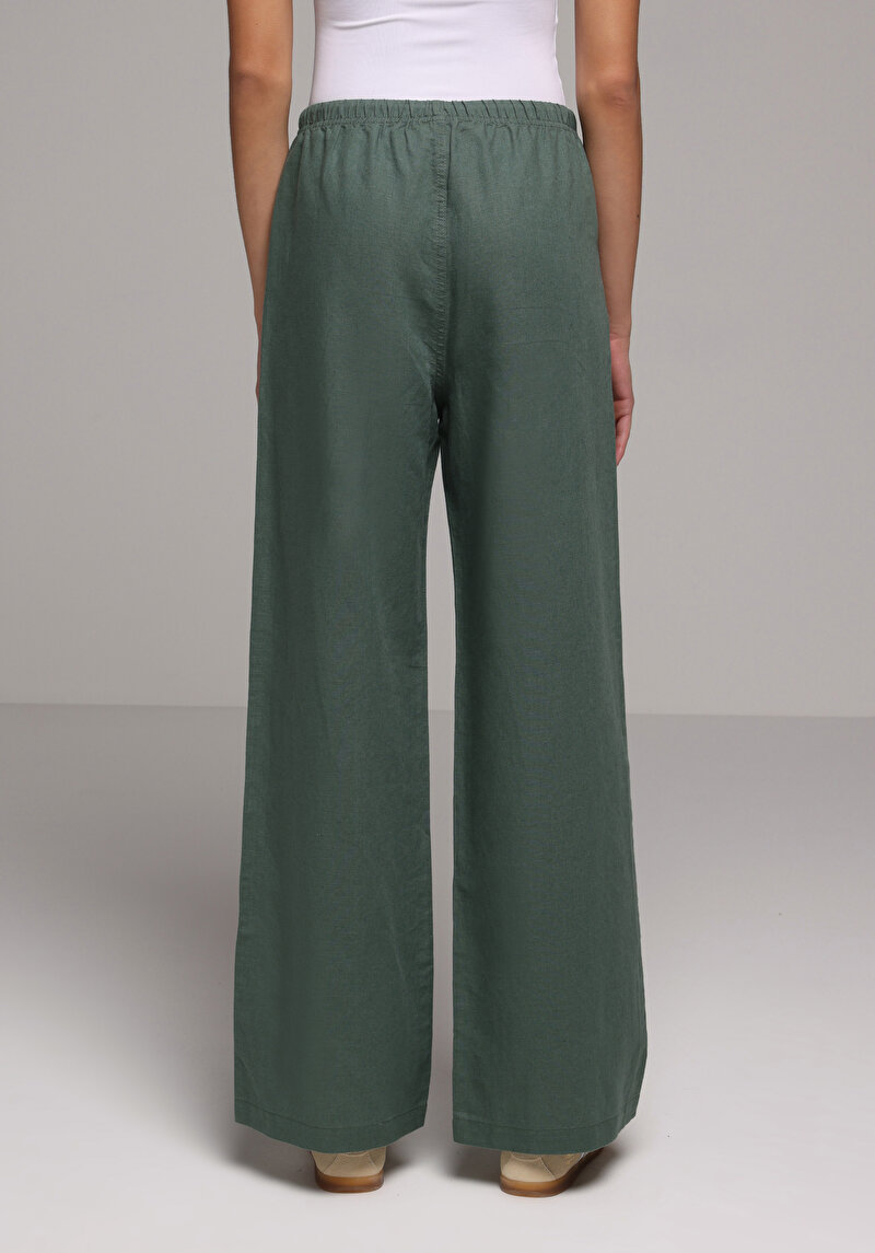 Regular Fit Yüksel Bel Geniş Paça Kadın Yeşil  Pantolon