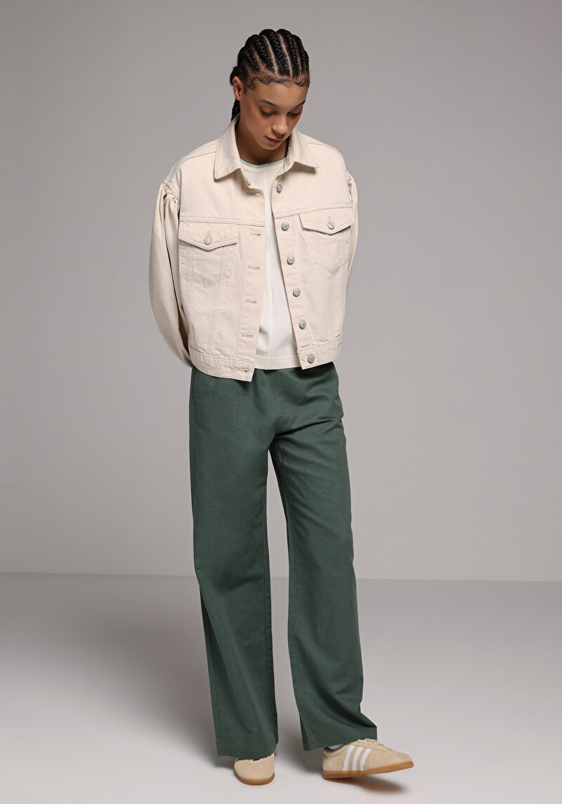 Regular Fit Yüksel Bel Geniş Paça Kadın Yeşil  Pantolon