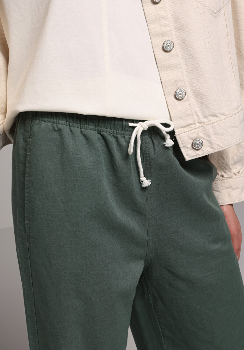 Regular Fit Yüksel Bel Geniş Paça Kadın Yeşil  Pantolon