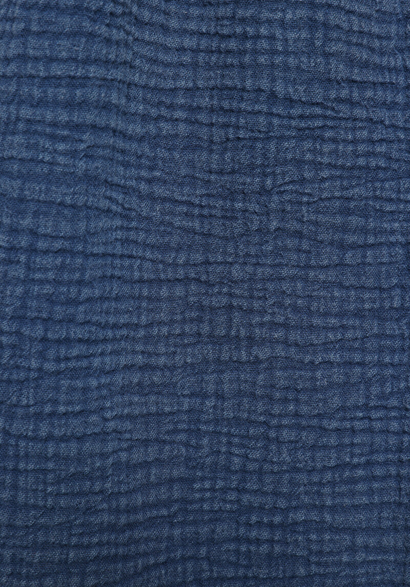 Fashion Fit Yuvarlak Yaka Düz Kadın Mavi Kısa Kol Gömlek