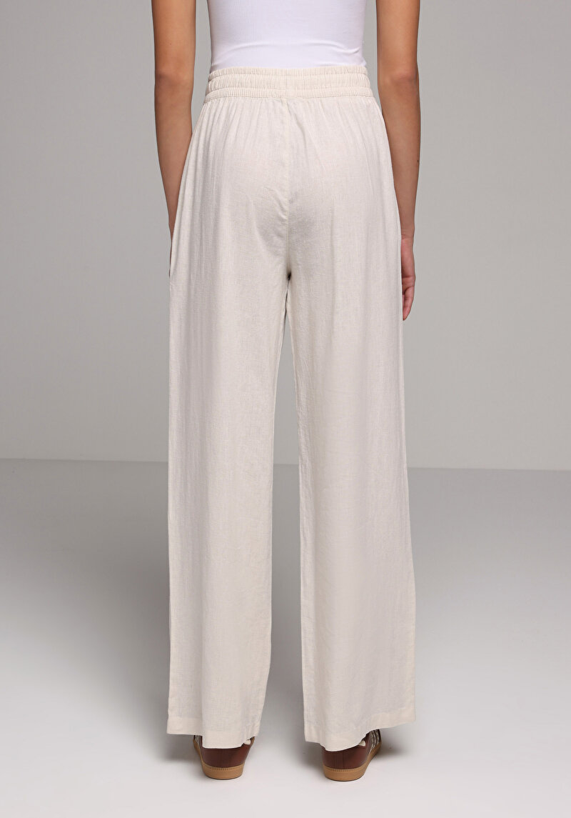 Regular Fit Yüksel Bel Geniş Paça Kadın Bej Pantolon