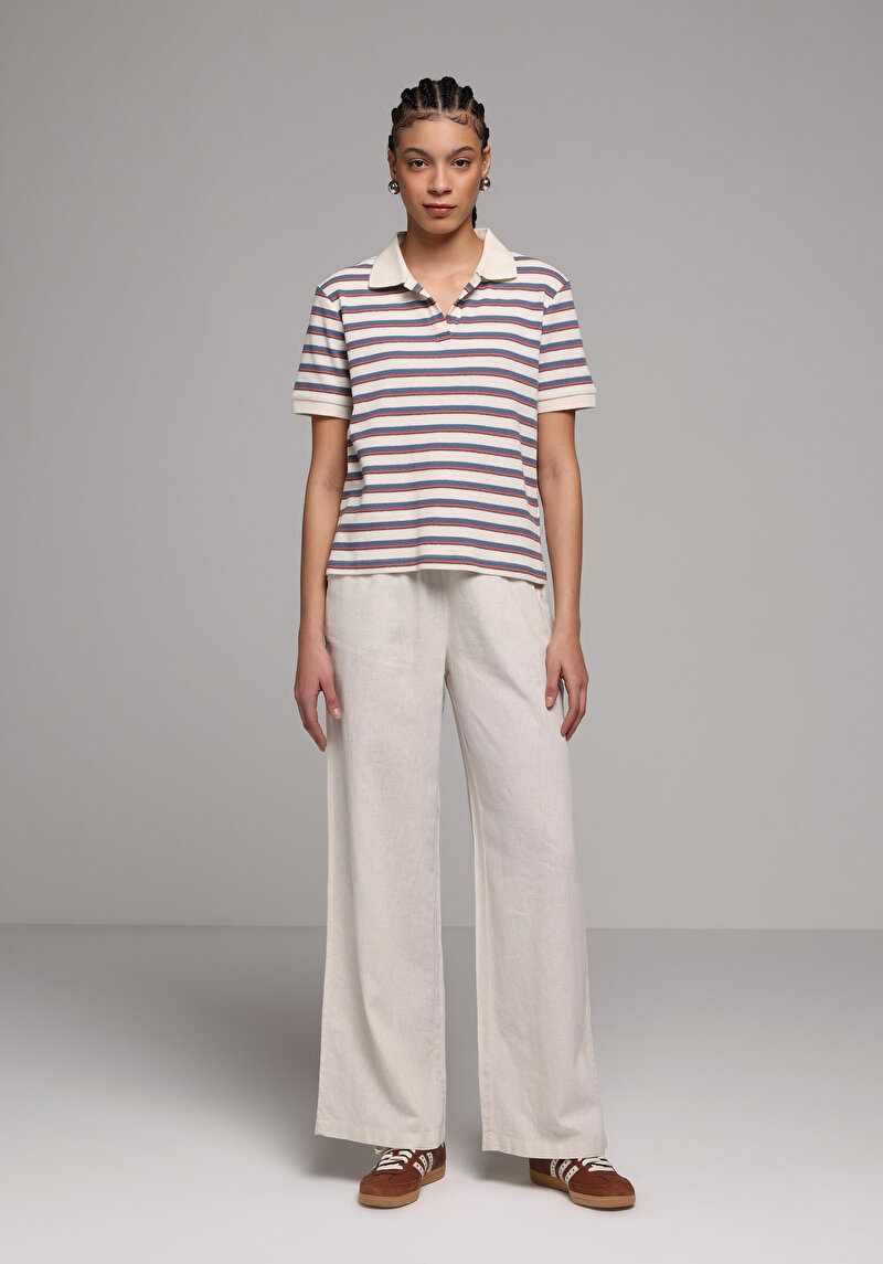 Regular Fit Yüksel Bel Geniş Paça Kadın Bej  Pantolon