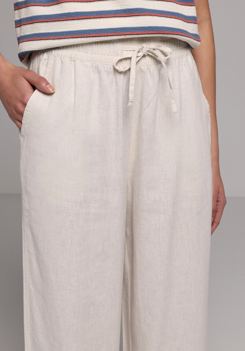 Regular Fit Yüksel Bel Geniş Paça Kadın Bej  Pantolon