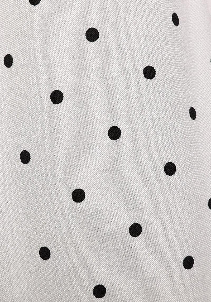 Regular Fit Shirt Neck Puantiyeli Kadın Ekru Uzun Kol Gömlek