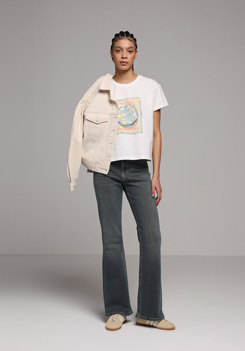 Regular Fit Orta Bel Bootcut Kadın Over Dyed Denim Jean Pantolon