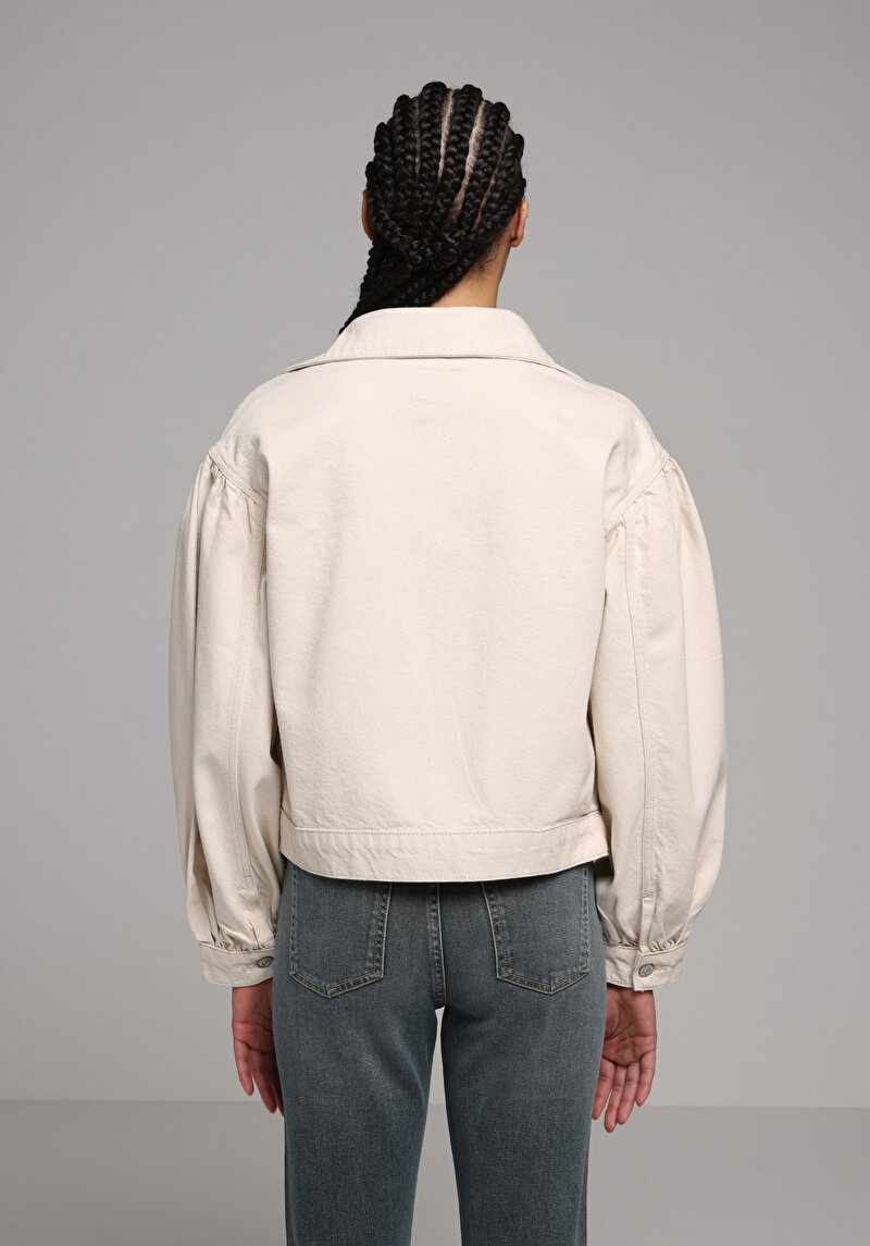 Oversize Fit Düğmeli Astarsız Kadın Ecru Denim Ceket