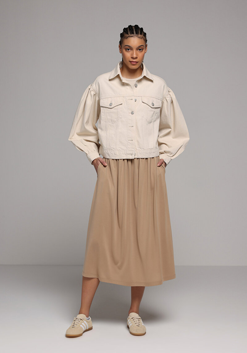 Regular Fit Düz Kadın Bej Etek