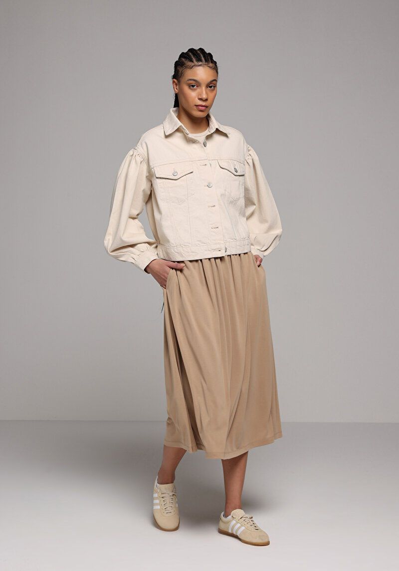 Regular Fit Düz  Kadın Bej Etek