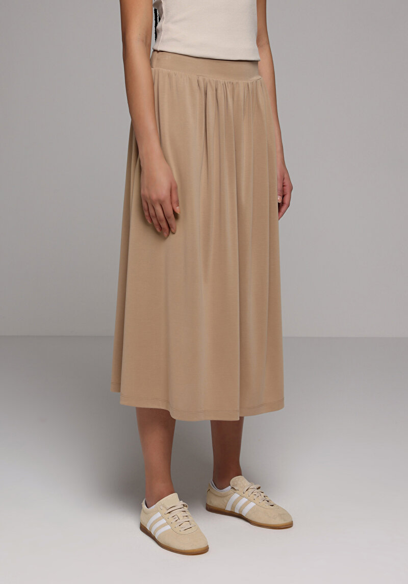 Regular Fit Düz  Kadın Bej Etek