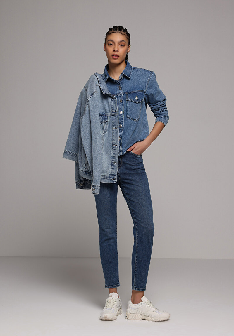 Skinny Fit   Kadın Dark İndigo Denim Jean Pantolon