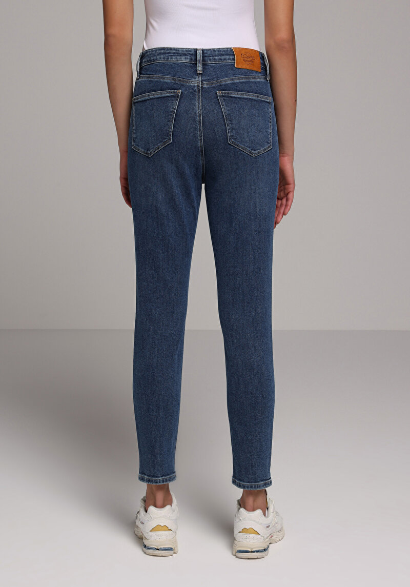 Skinny Fit   Kadın Dark İndigo Denim Jean Pantolon