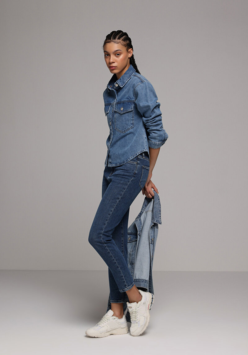 Skinny Fit   Kadın Dark İndigo Denim Jean Pantolon