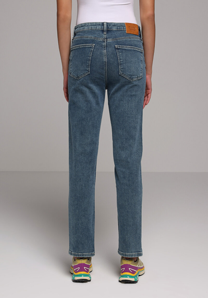 Slim Fit   Kadın Mid İndigo Denim Jean Pantolon