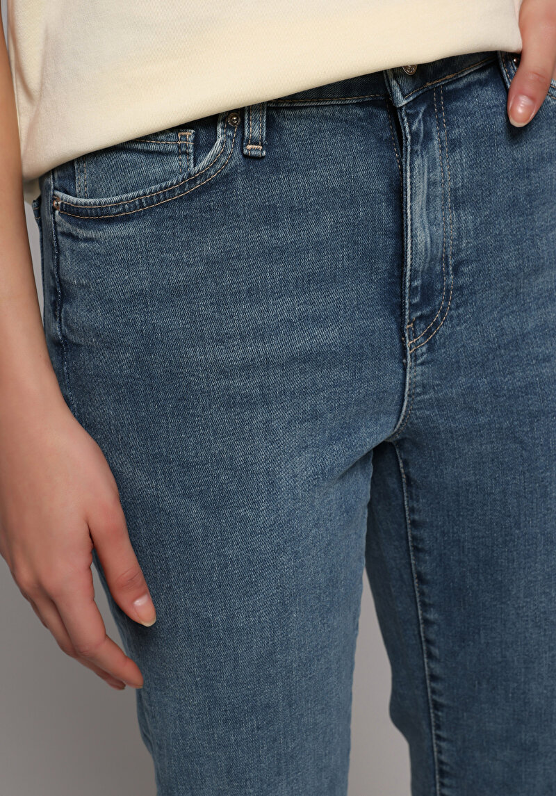 Slim Fit   Kadın Mid İndigo Denim Jean Pantolon
