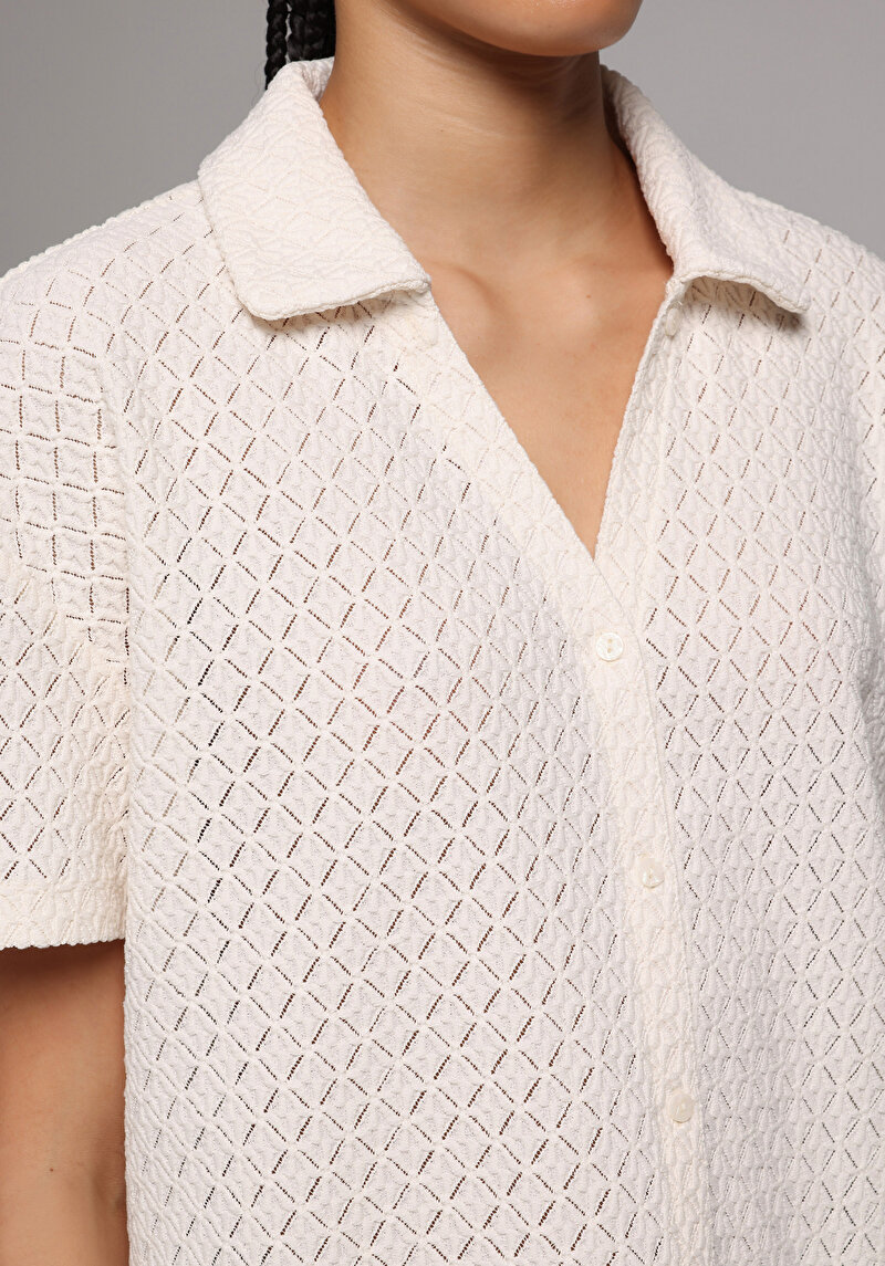 Regular Fit Kadın Ekru Tişört