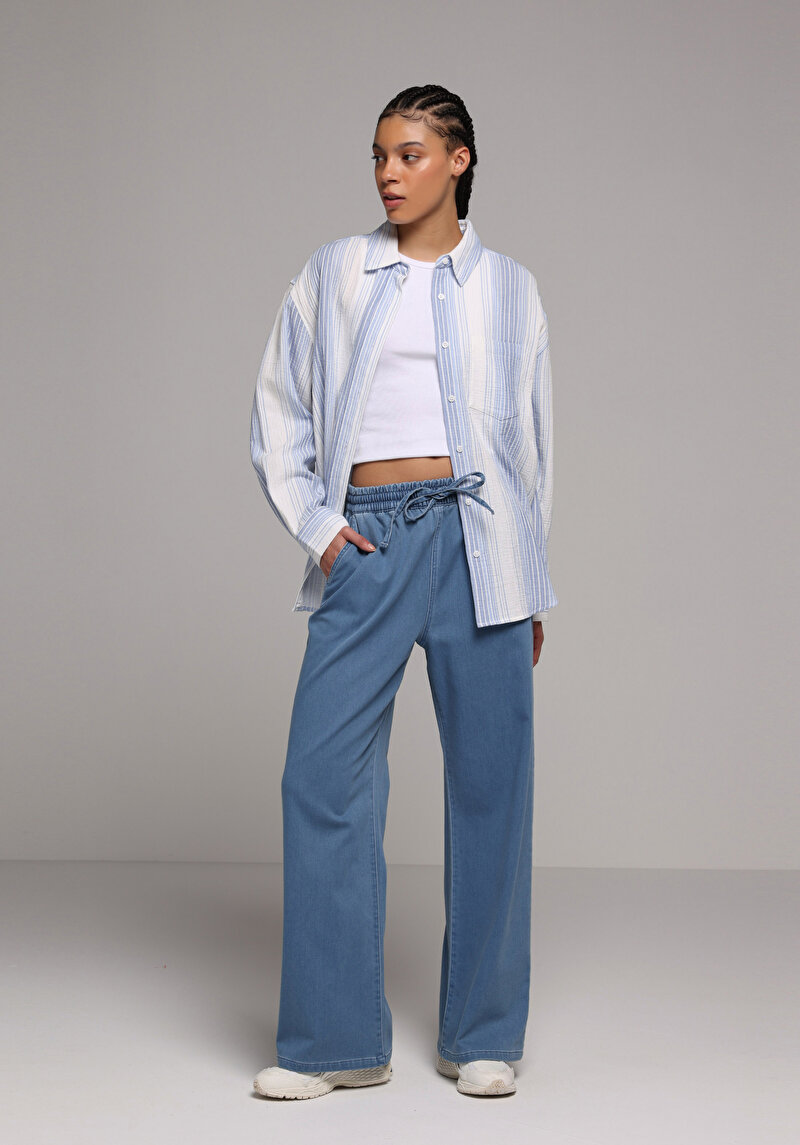 Regular Fit   Kadın Mid İndigo Denim Jean Pantolon