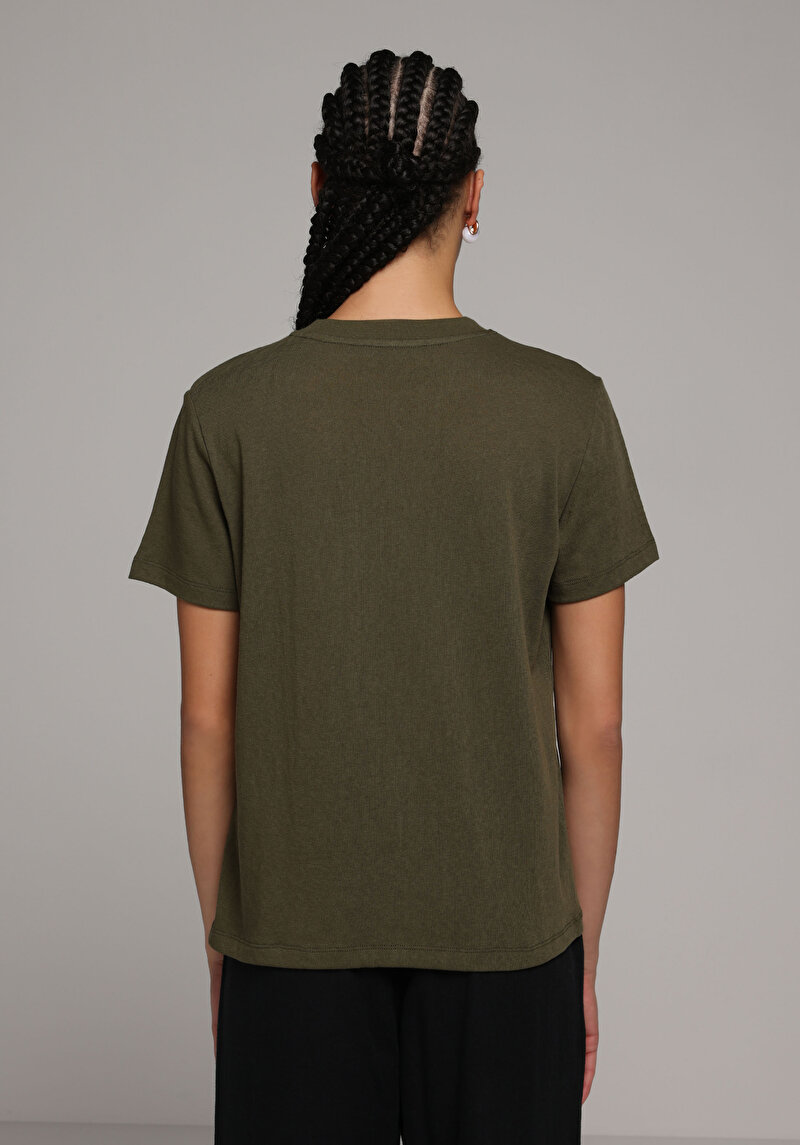 Regular Fit Yuvarlak Yaka Düz Kadın Yeşil Kısa Kol Tişört