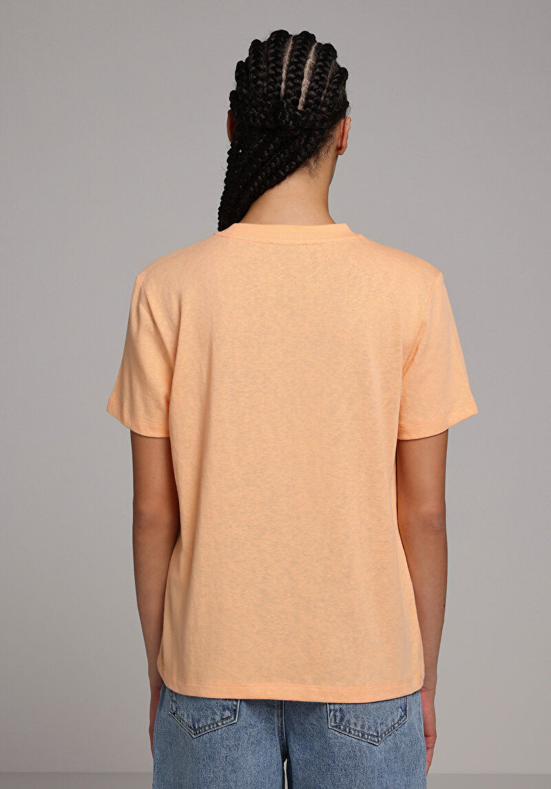 Regular Fit Yuvarlak Yaka Düz Kadın Turuncu Kısa Kol Tişört