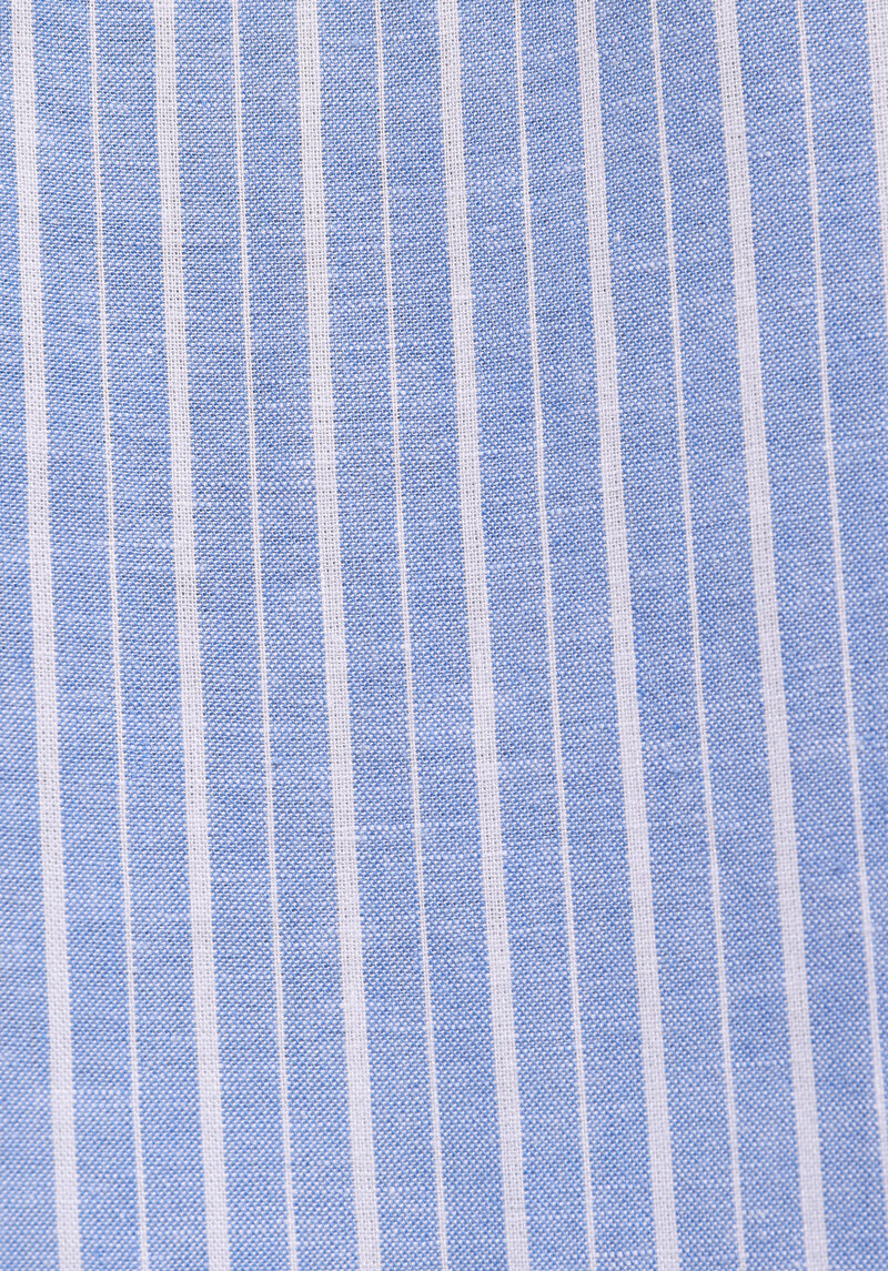 Fashion Fit Shirt Neck Çizgili Kadın Mavi Kısa Kol Gömlek