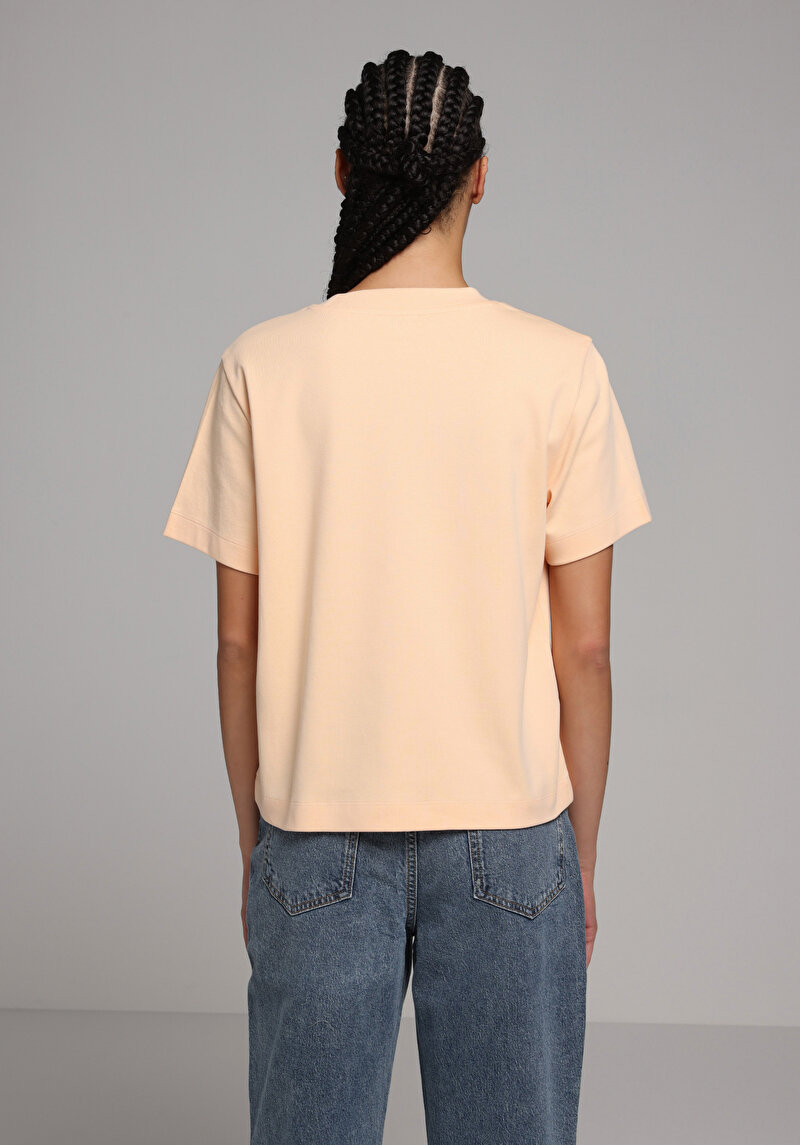 Boxy Fit Yuvarlak Yaka Düz Kadın Turuncu Kısa Kol Tişört