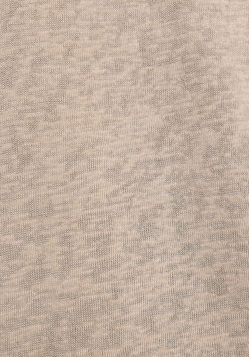 Regular Fit V Yaka Düz Kadın Bej Kısa Kol Tişört