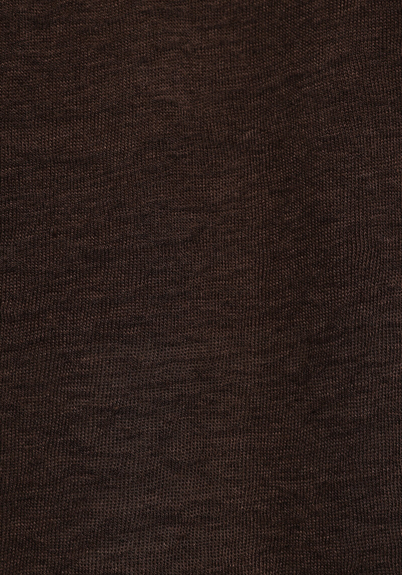 Regular Fit V Yaka Düz Kadın Kahverengi Kısa Kol Tişört