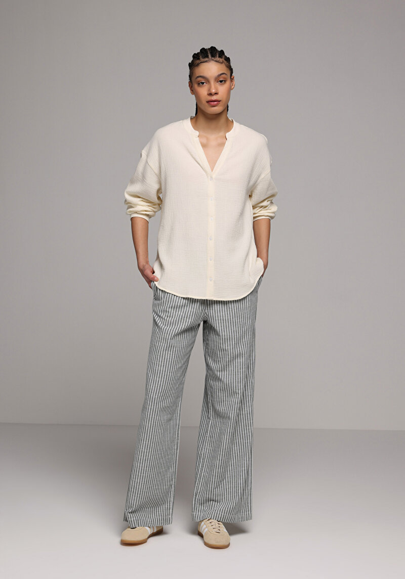 Regular Fit Yüksel Bel Geniş Paça Kadın Yeşil  Pantolon