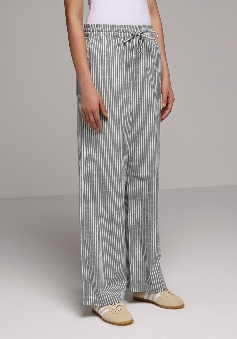 Regular Fit Yüksel Bel Geniş Paça Kadın Yeşil Pantolon