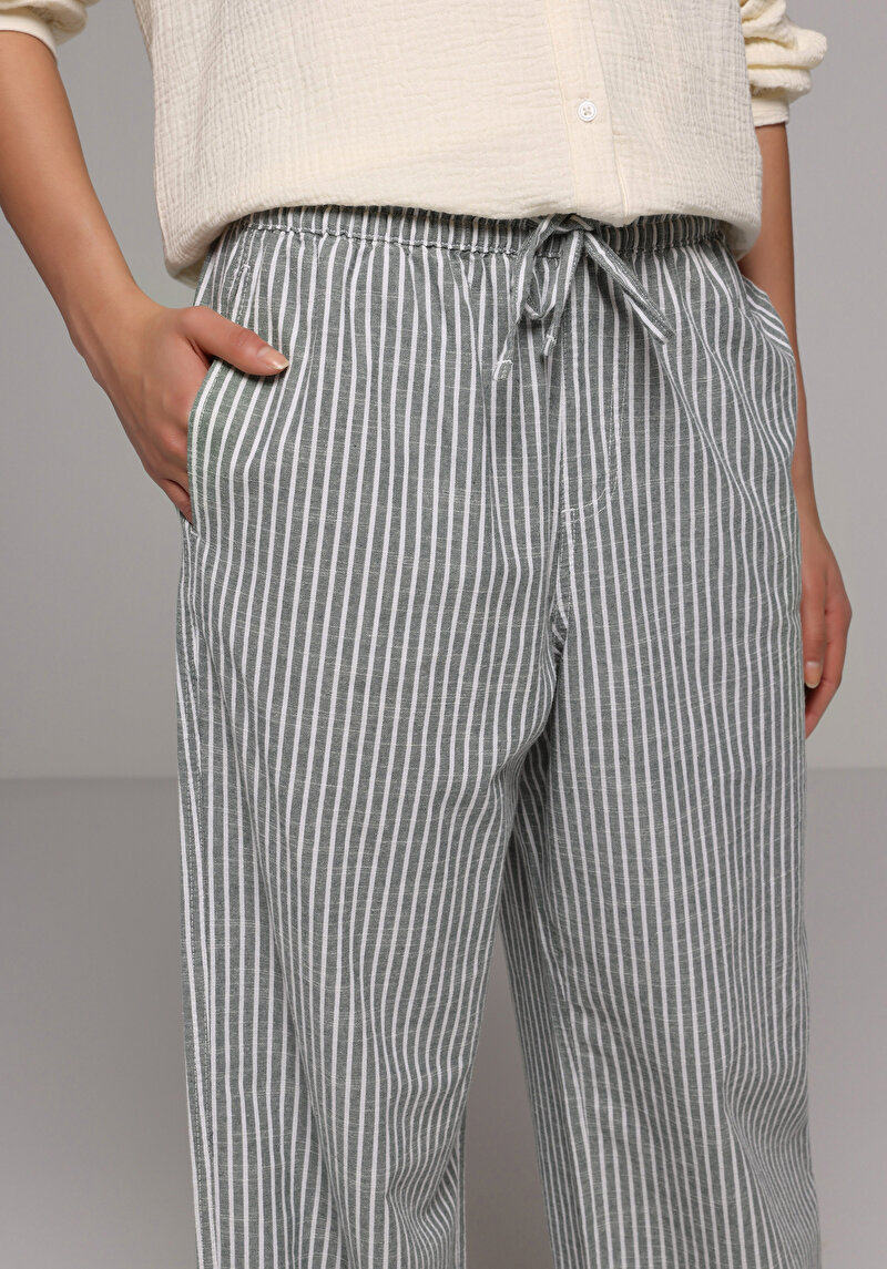 Regular Fit Yüksel Bel Geniş Paça Kadın Yeşil  Pantolon