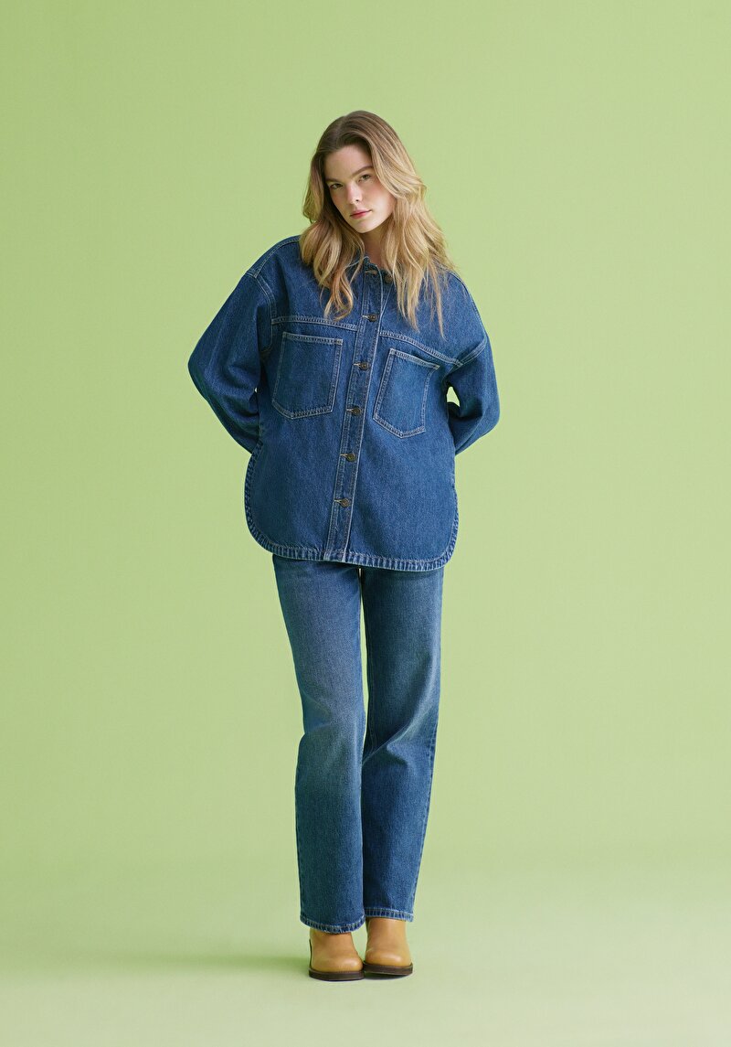 Straight Fit   Kadın İndigo Jean Pantolon