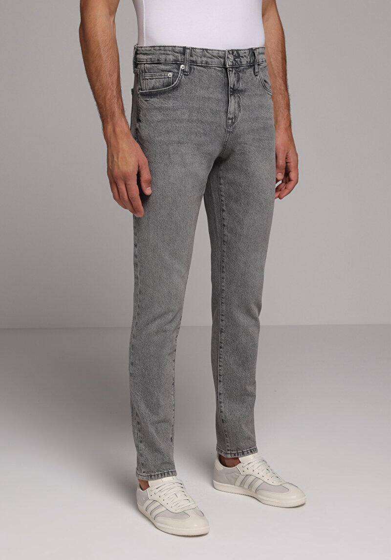 Slim Fit   Erkek Grey Denim Jean Pantolon