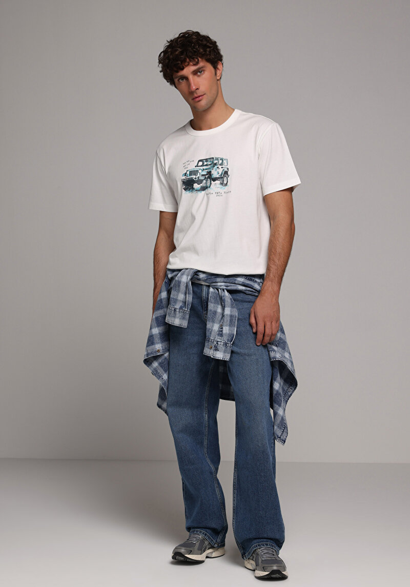 Relaxed Fit   Erkek Mid İndigo Denim Jean Pantolon