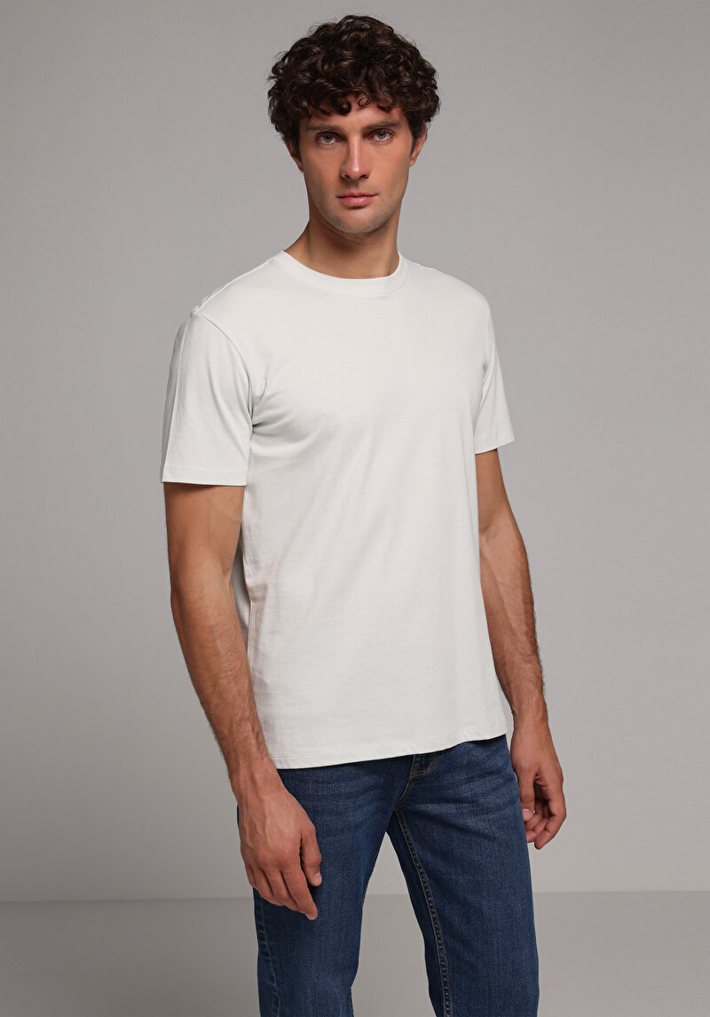 Regular Fit Yuvarlak Yaka Düz Erkek Turkuaz Kısa Kol Tişört