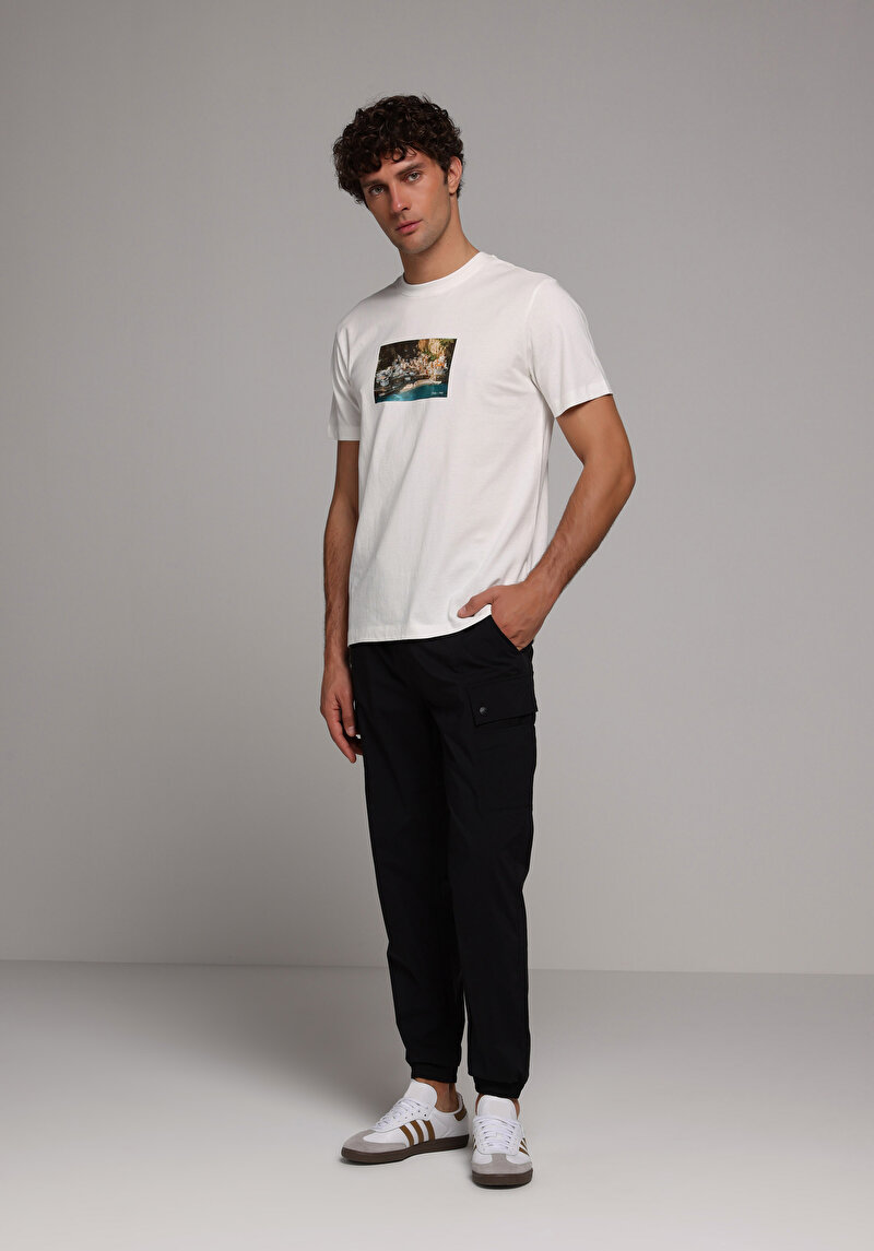 Slim Fit Orta Bel Lastikli Paça Erkek Siyah Pantolon