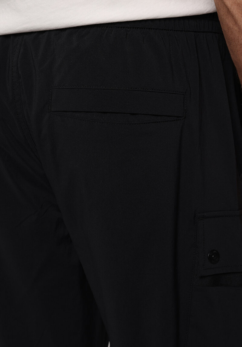 Slim Fit Orta Bel Lastikli Paça Erkek Siyah  Pantolon