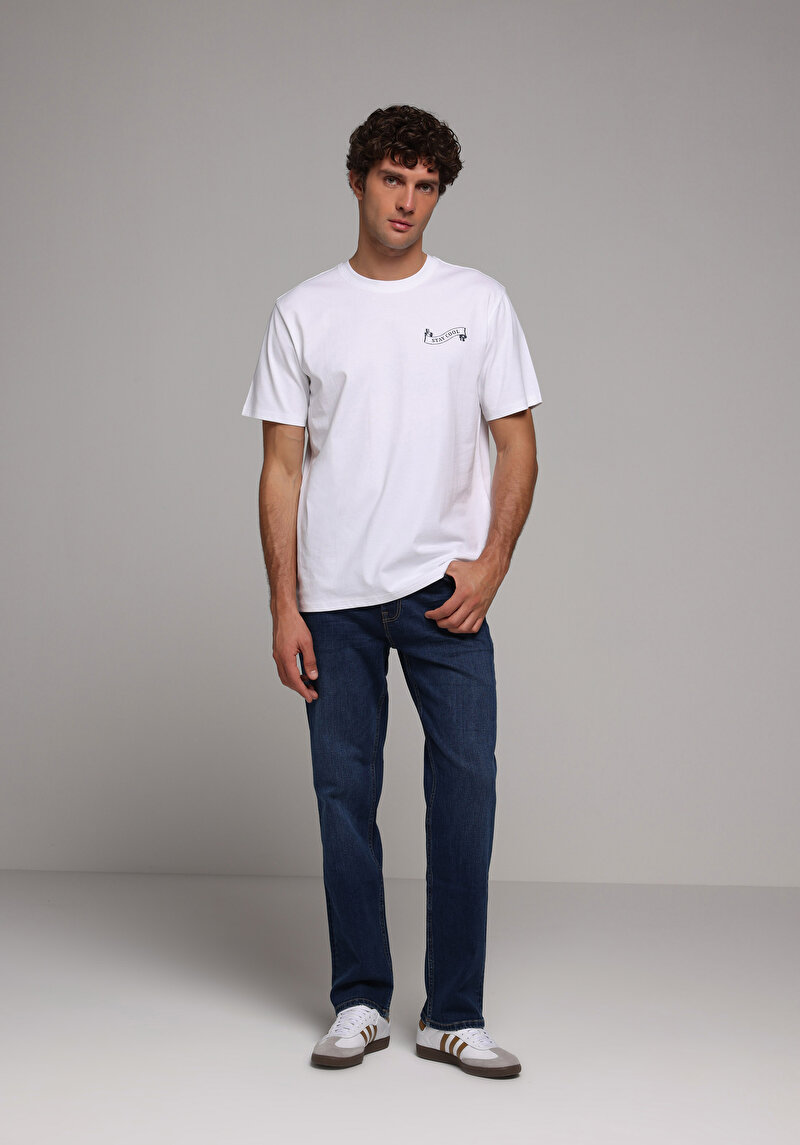 Comfort Fit Yuvarlak Yaka Düz Erkek Beyaz Kısa Kol Tişört