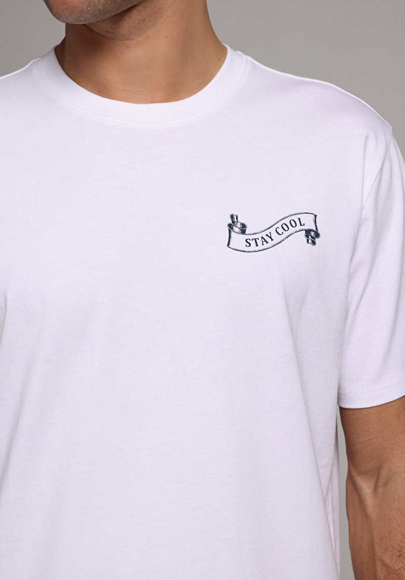Comfort Fit Yuvarlak Yaka Düz Erkek Beyaz Kısa Kol Tişört