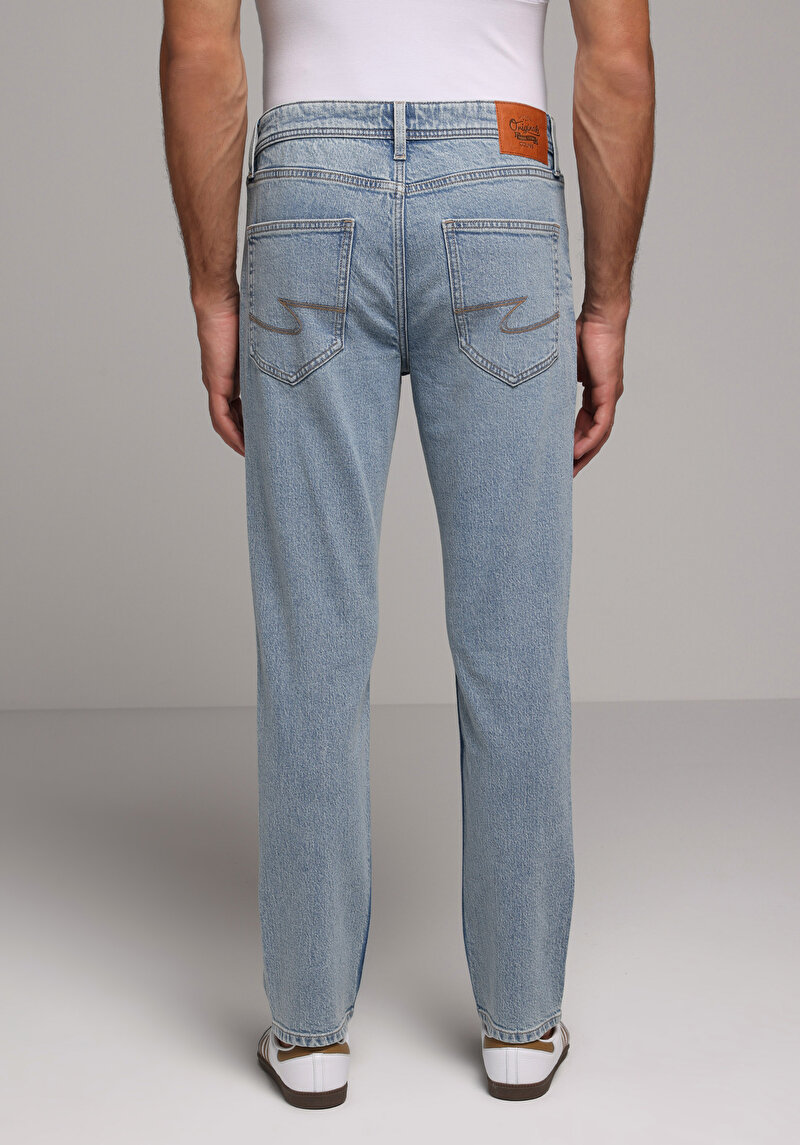 Straight Fit Erkek Light İndigo Denim Jean Pantolon