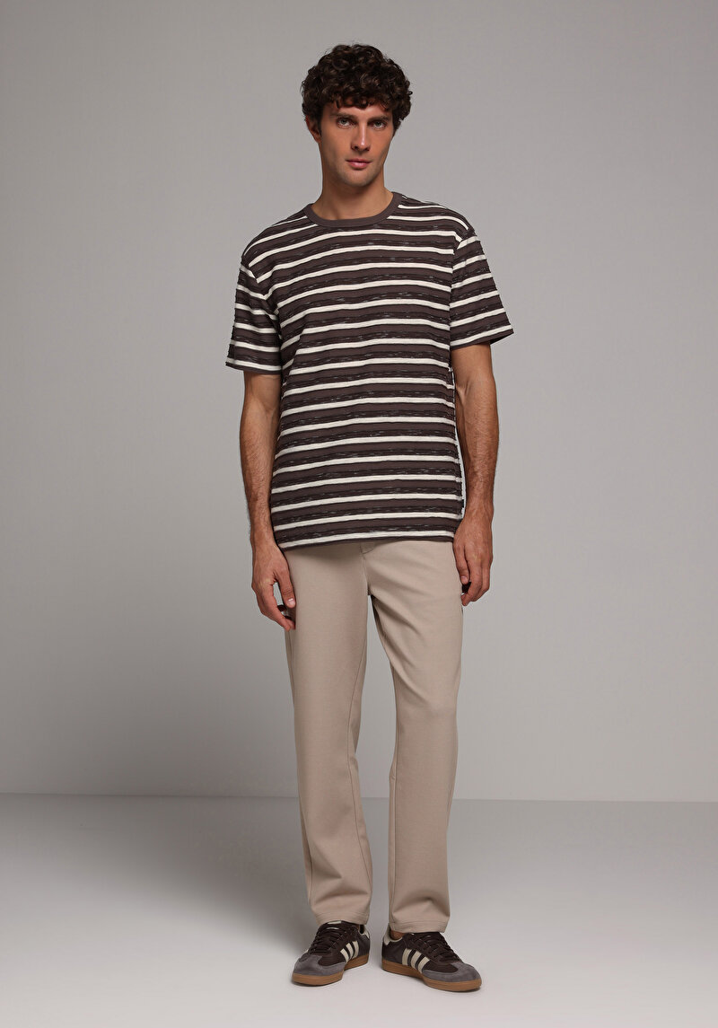 Regular Fit Orta Bel Düz Paça Erkek Bej  Pantolon