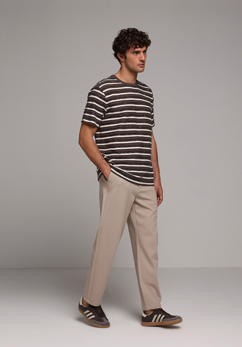 Regular Fit Orta Bel Düz Paça Erkek Bej Pantolon
