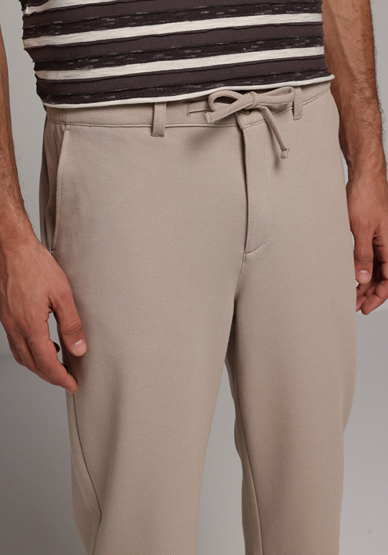 Regular Fit Orta Bel Düz Paça Erkek Bej  Pantolon