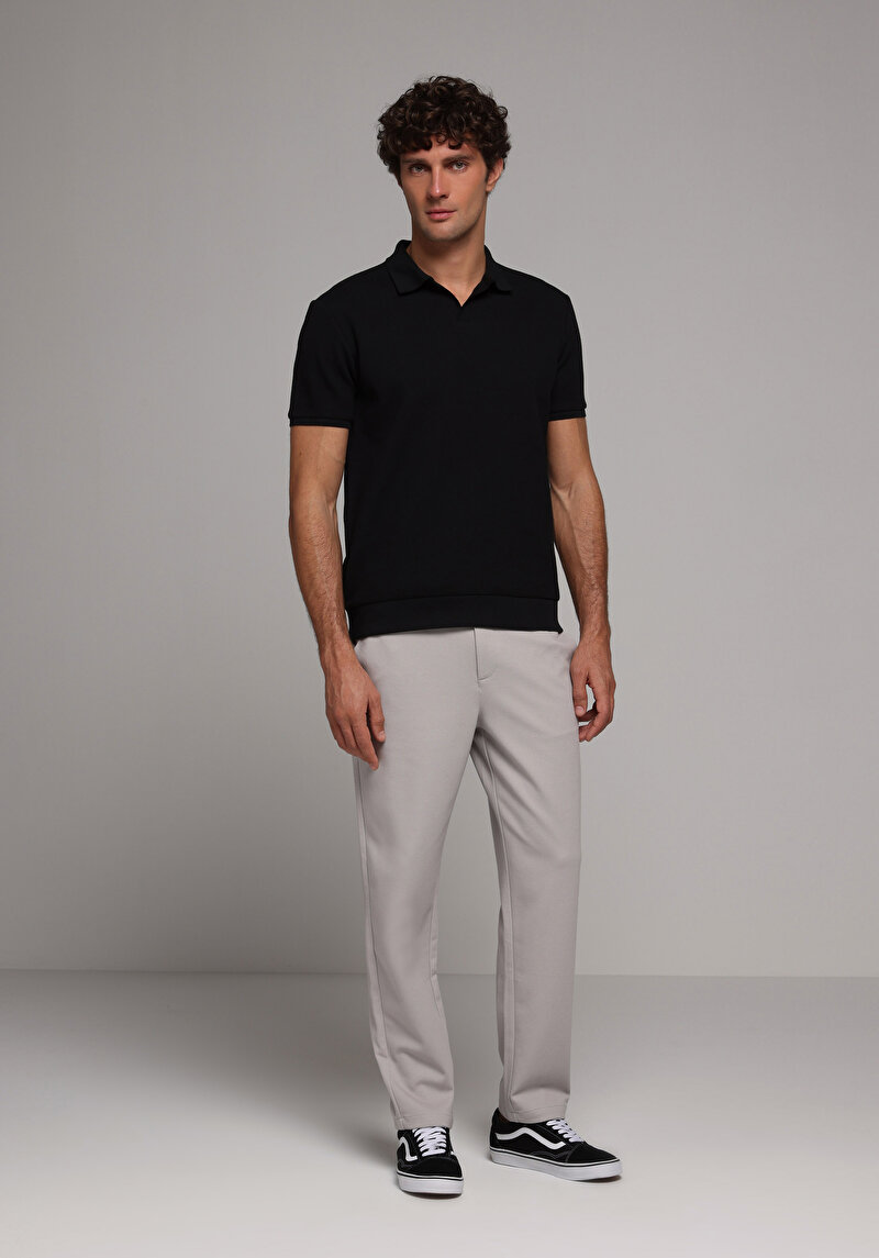 Regular Fit Orta Bel Düz Paça Erkek Gri Pantolon