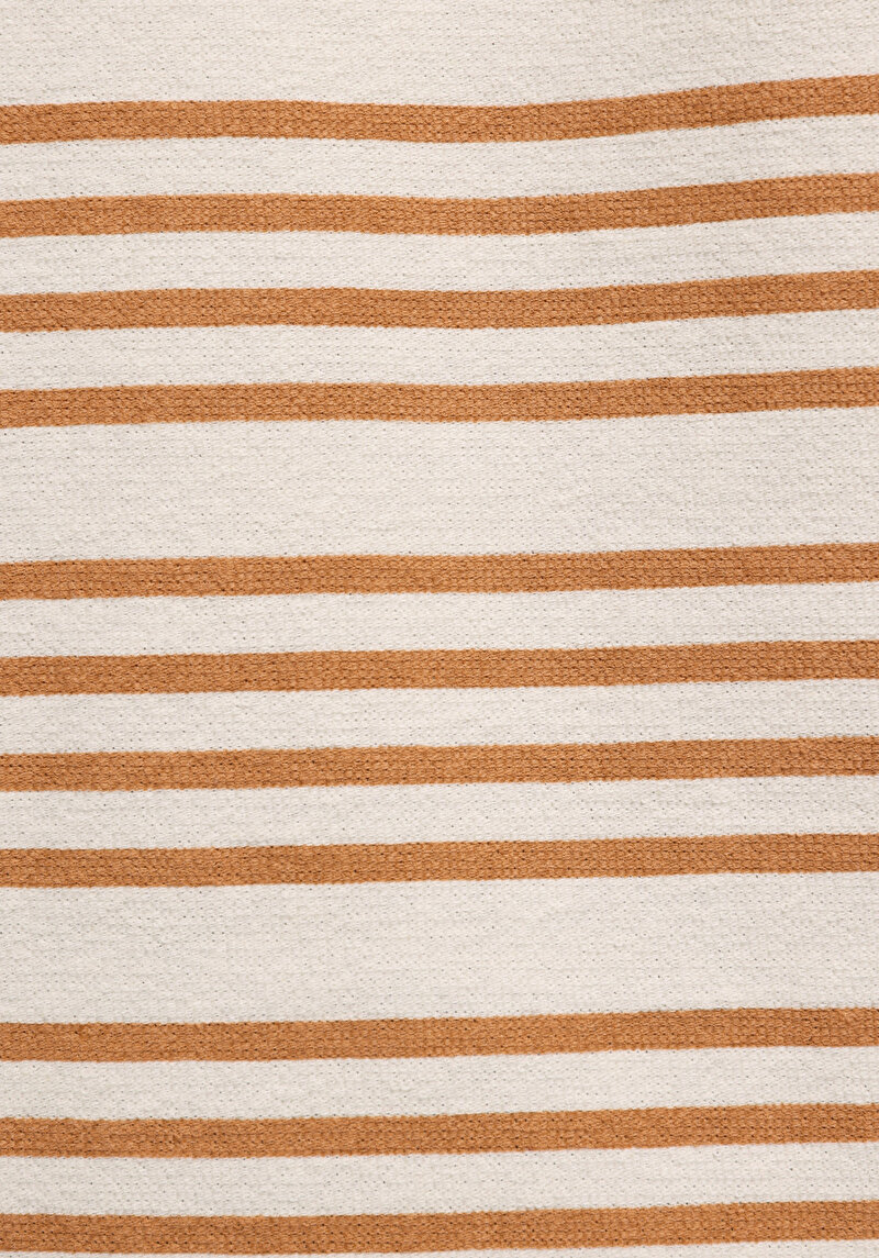 Regular Fit Yuvarlak Yaka Çizgili Erkek Kahverengi Kısa Kol Tişört